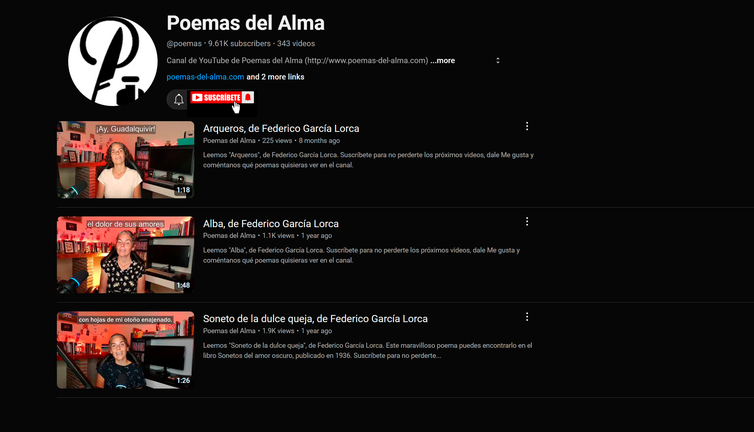 Lorca en el canal de Poemas del Alma